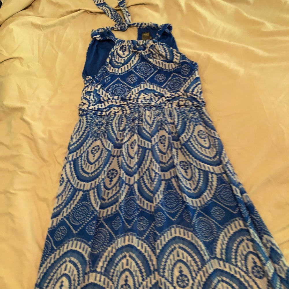 Blue White Pattern Maxi Dress 14 EUC
